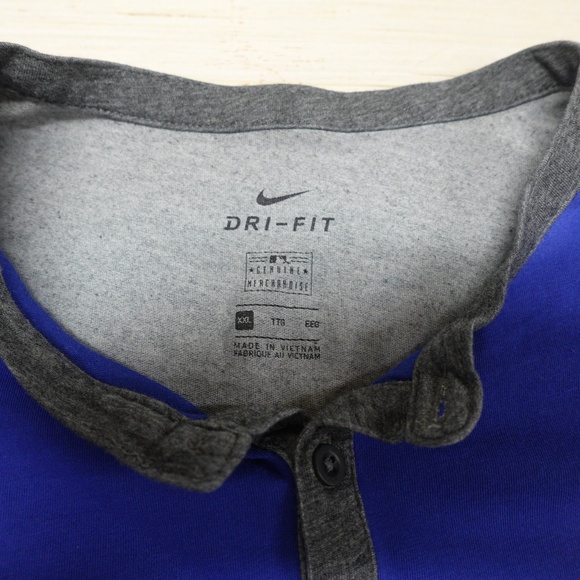 Nike Chicago Cubs Dri-Fit Henley 3/4 Sleeve Shirt XXL Blue/Gray - Picture 2 of 5